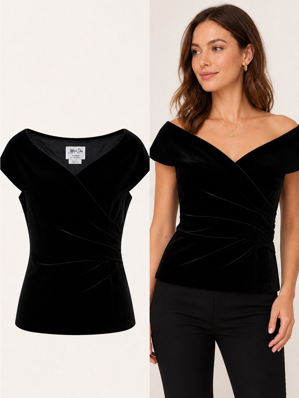 Jeffrey & Dara Evenings | Black Velvet Top | Off Shoulder | Draped | Size 10